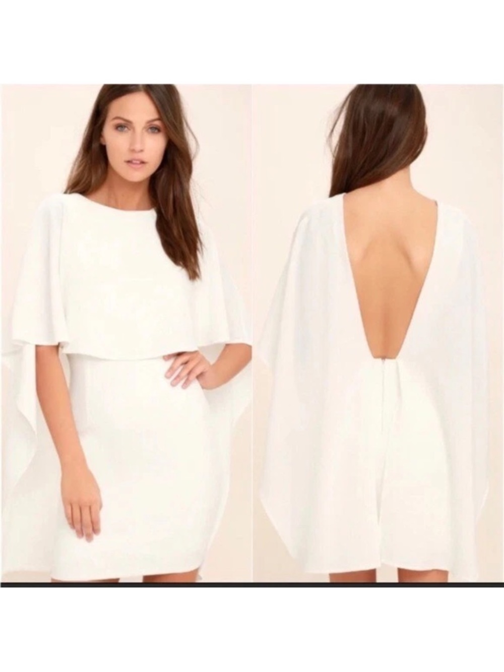 Lulu's White Backless Cape Sheath Dress
